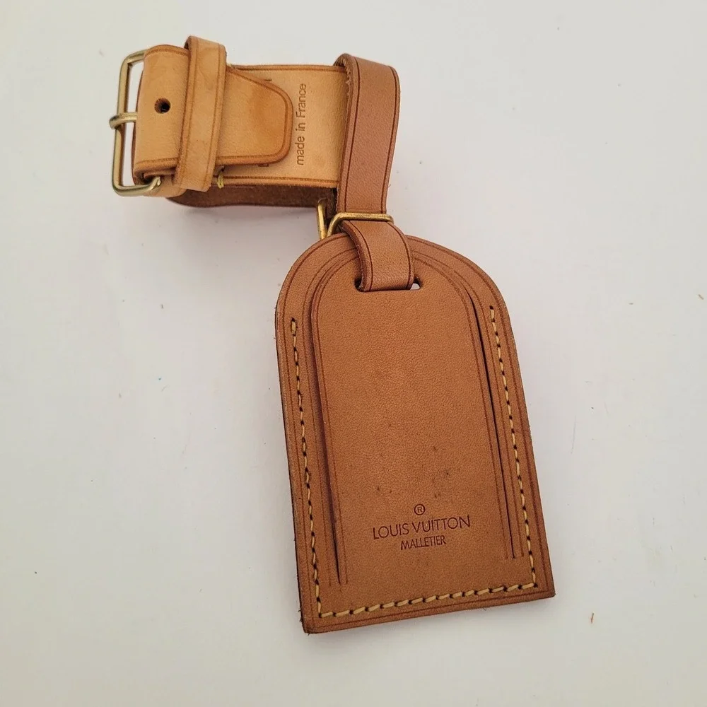 Louis Vuitton Vachetta Leather Luggage Tag and Handle Binder Set Tan Made France